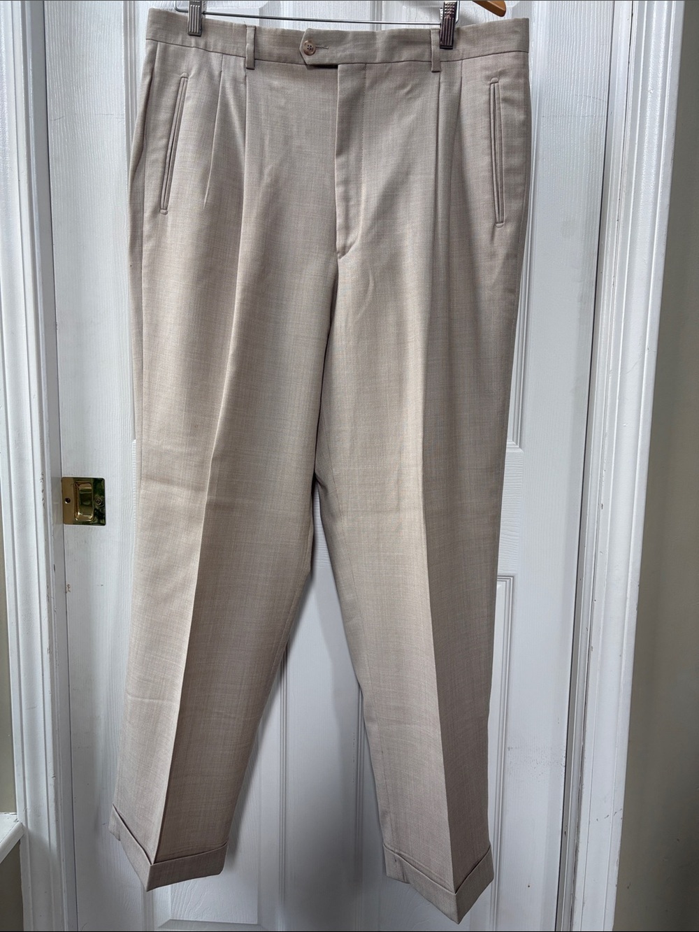 BIOS Gold Collection Mens Tan 100% Wool Cuffed Dress Pants Made in Italy 38x30